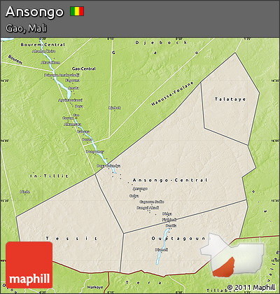 Shaded Relief Map of Ansongo, physical outside