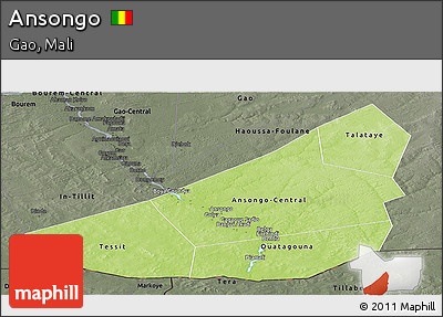Physical Panoramic Map of Ansongo, darken, semi-desaturated