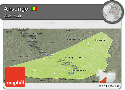 Physical Panoramic Map of Ansongo, darken, semi-desaturated