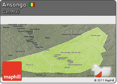 Physical Panoramic Map of Ansongo, darken, semi-desaturated