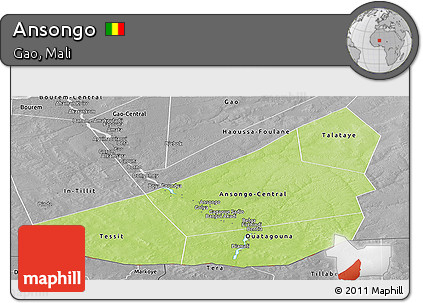 Physical Panoramic Map of Ansongo, desaturated