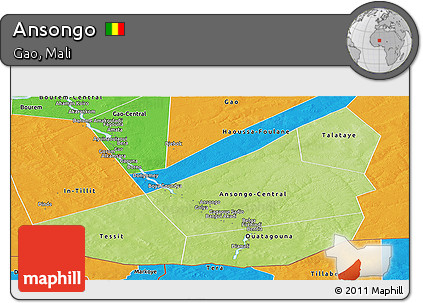 Physical Panoramic Map of Ansongo, political outside