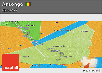Physical Panoramic Map of Ansongo, political outside