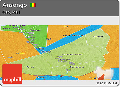 Physical Panoramic Map of Ansongo, political outside
