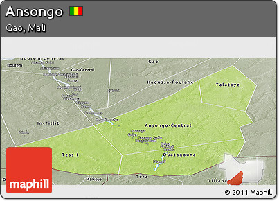 Physical Panoramic Map of Ansongo, semi-desaturated