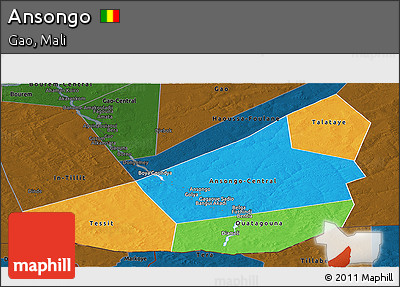Political Panoramic Map of Ansongo, darken
