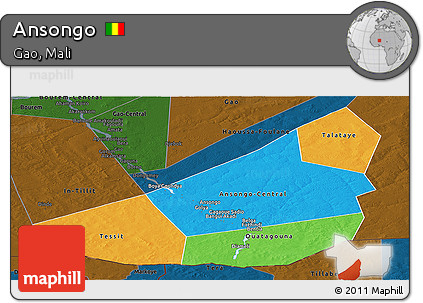 Political Panoramic Map of Ansongo, darken