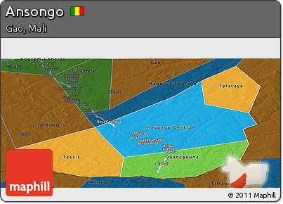 Political Panoramic Map of Ansongo, darken
