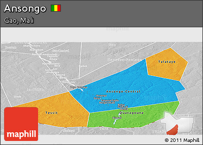 Political Panoramic Map of Ansongo, lighten, desaturated