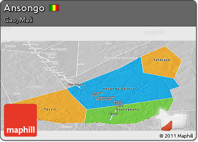 Political Panoramic Map of Ansongo, lighten, desaturated