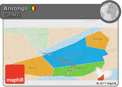 Political Panoramic Map of Ansongo, lighten