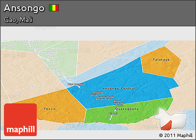 Political Panoramic Map of Ansongo, lighten