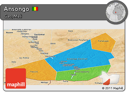 Political Panoramic Map of Ansongo, satellite outside