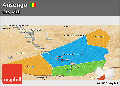 Political Panoramic Map of Ansongo, satellite outside