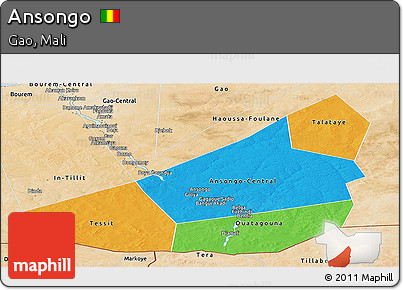 Political Panoramic Map of Ansongo, satellite outside