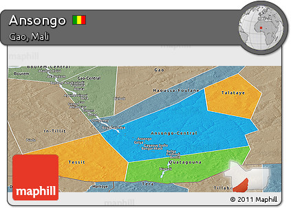 Political Panoramic Map of Ansongo, semi-desaturated