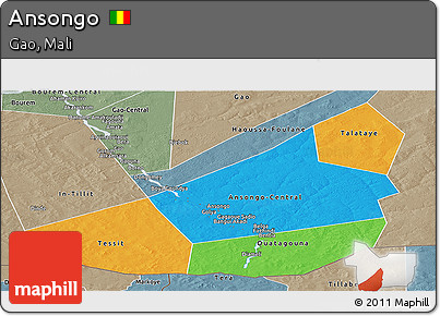 Political Panoramic Map of Ansongo, semi-desaturated