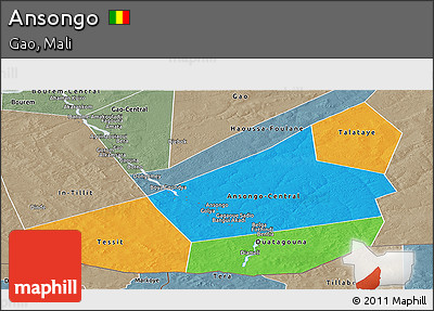 Political Panoramic Map of Ansongo, semi-desaturated