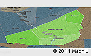 Political Shades Panoramic Map of Ansongo, darken, semi-desaturated