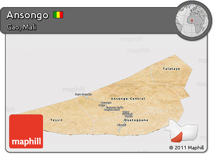 Satellite Panoramic Map of Ansongo, cropped outside