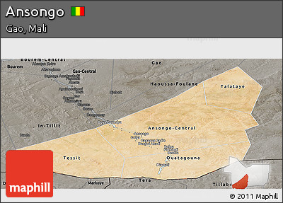 Satellite Panoramic Map of Ansongo, darken, semi-desaturated