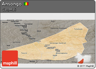 Satellite Panoramic Map of Ansongo, darken, semi-desaturated