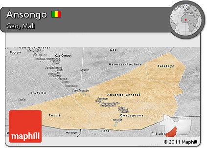 Satellite Panoramic Map of Ansongo, desaturated