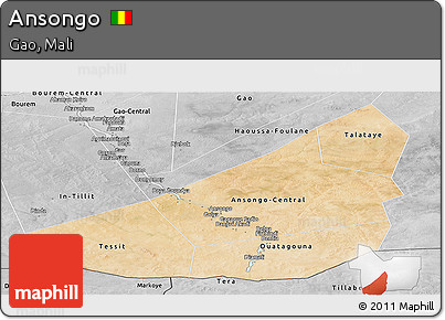 Satellite Panoramic Map of Ansongo, desaturated