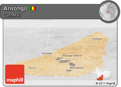 Satellite Panoramic Map of Ansongo, lighten, desaturated