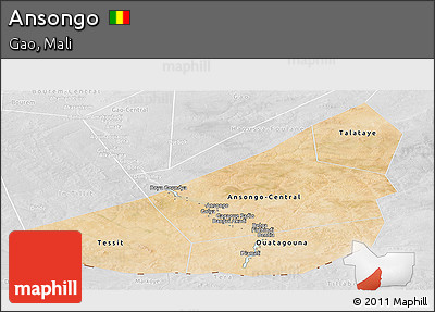 Satellite Panoramic Map of Ansongo, lighten, desaturated