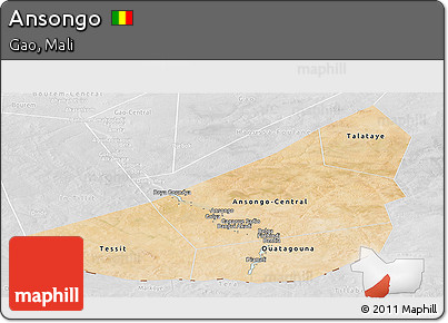 Satellite Panoramic Map of Ansongo, lighten, desaturated