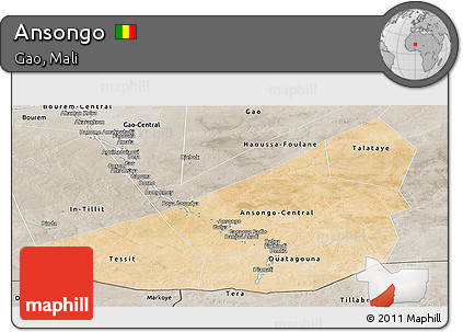 Satellite Panoramic Map of Ansongo, semi-desaturated