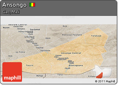 Satellite Panoramic Map of Ansongo, semi-desaturated