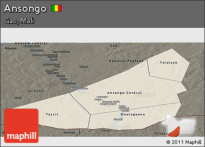 Shaded Relief Panoramic Map of Ansongo, darken