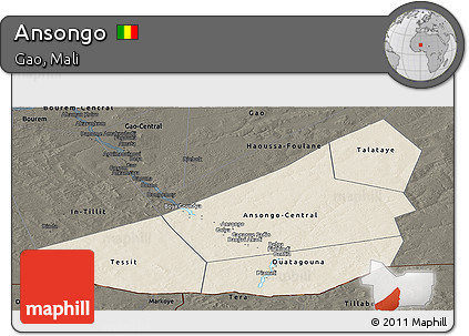 Shaded Relief Panoramic Map of Ansongo, darken