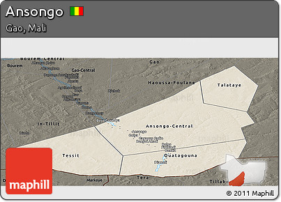 Shaded Relief Panoramic Map of Ansongo, darken