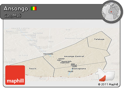 Shaded Relief Panoramic Map of Ansongo, lighten