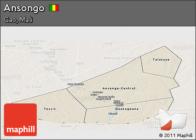 Shaded Relief Panoramic Map of Ansongo, lighten