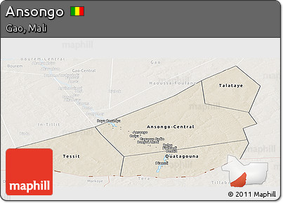 Shaded Relief Panoramic Map of Ansongo, lighten