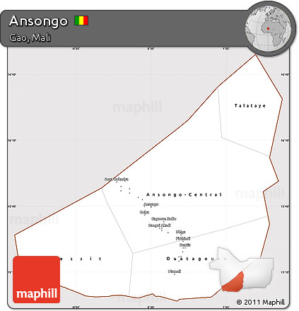 Classic Style Simple Map of Ansongo, cropped outside