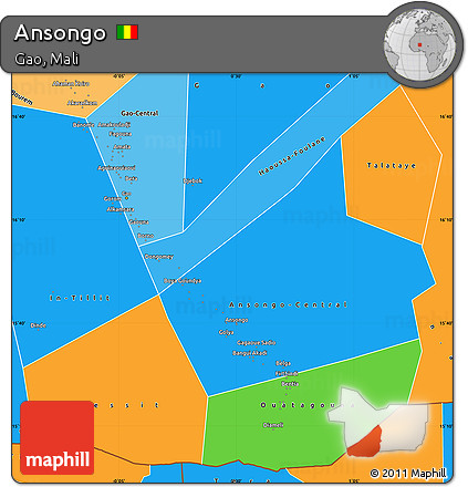 Political Simple Map of Ansongo, political shades outside