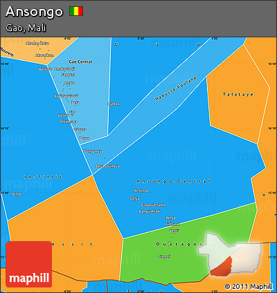 Political Simple Map of Ansongo, political shades outside
