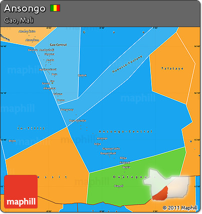 Political Simple Map of Ansongo, political shades outside