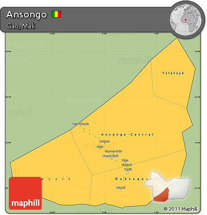 Savanna Style Simple Map of Ansongo, cropped outside