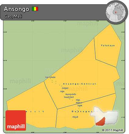 Savanna Style Simple Map of Ansongo, single color outside