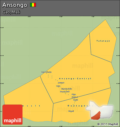 Savanna Style Simple Map of Ansongo, single color outside