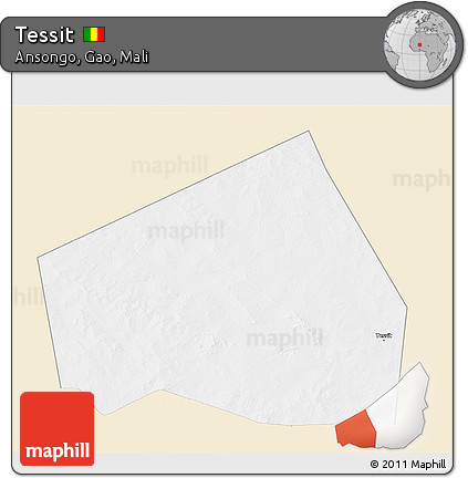Classic Style 3D Map of Tessit, single color outside
