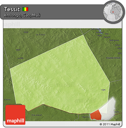 Physical 3D Map of Tessit, darken