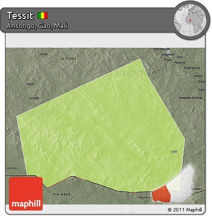 Physical 3D Map of Tessit, darken, semi-desaturated