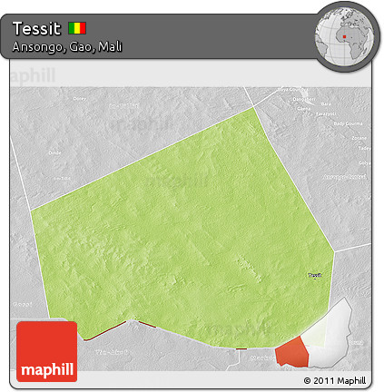 Physical 3D Map of Tessit, lighten, desaturated
